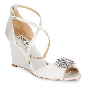 Badgley Mischka Tacey Embellished Satin Wedge Heel